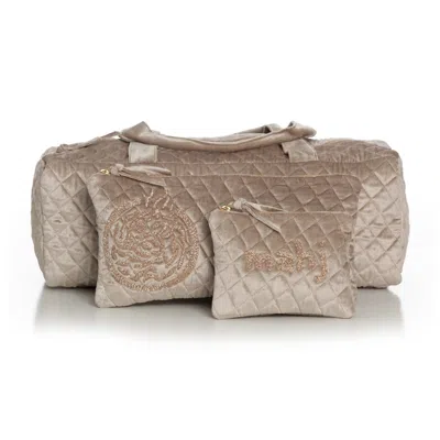 Sidney Byron Women's Neutrals Quilted Velvet Mahjong Bag Travel Set - Taupe