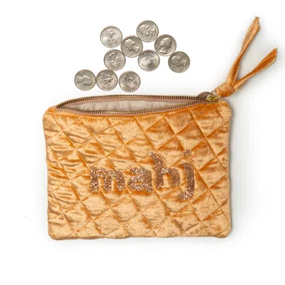 Sidney Byron Women's Orange Quilted Velvet Mahjong Coin Purse - Apricot