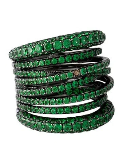 Pre-owned Sidney Garber 18k 4.04ctw Tsavorite Tall Scribble Ring In Multicolor