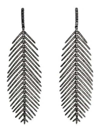 Pre-owned Sidney Garber 18k Diamond Feathers That Move Drop Earrings In Multicolor