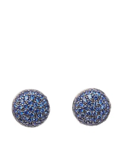 Sidney Garber 18k White Gold Blue Sapphire Pave Button Earrings