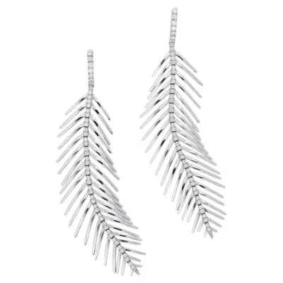 Pre-owned Sidney Garber 18k White Gold Diamond Feathers That Move Earrings