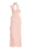 Siedrãs Exclusive Monica Scarf-neck Ruffled Georgette Maxi Dress In Pink