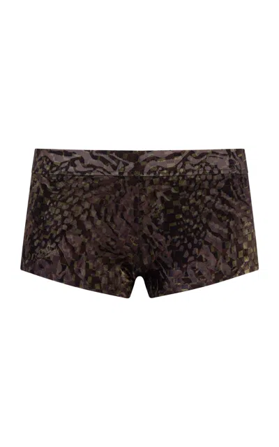 Siedres Afra Animal Printed Velvet Mini Shorts