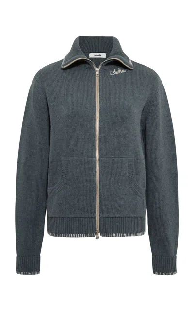 Siedres Aisha Zipped Wool-blend Cardigan In Blue
