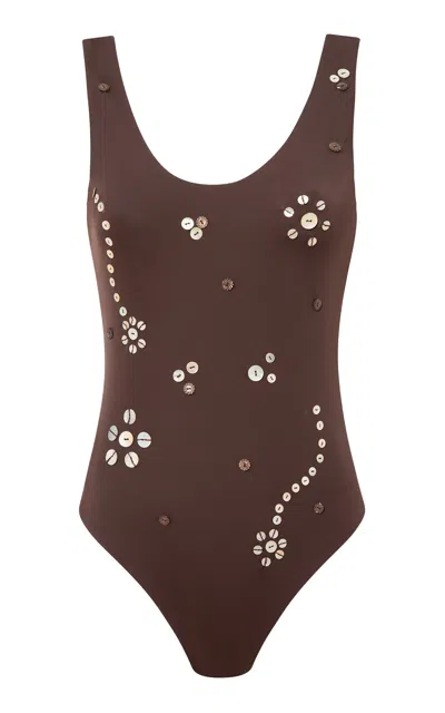 Siedres Aitana Sequined Swimsuit In Brown
