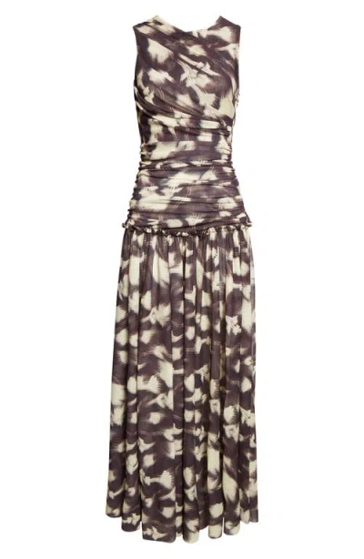 Siedres Siedrés Alina Print Ruched Open Back Mesh Dress In Multi