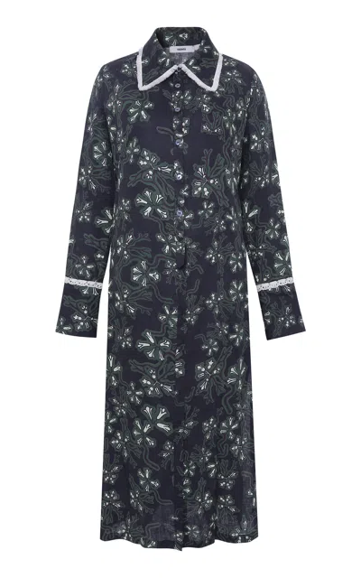 Siedres Alinda Floral Linen Mini Dress In Blue