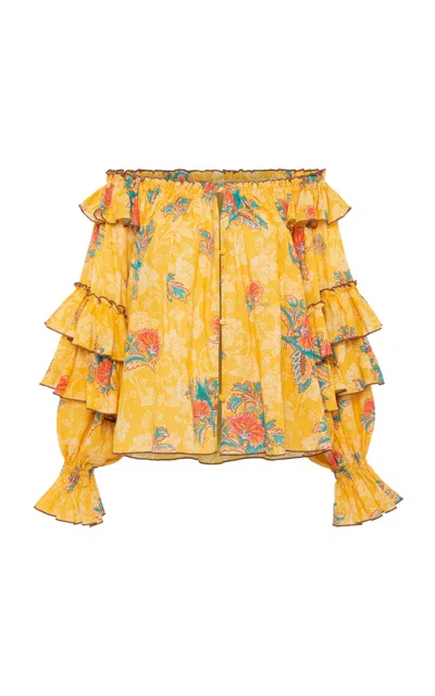 Siedres Siedrés Amaya Cotton Off-the-shoulder Ruffled Top In Yellow