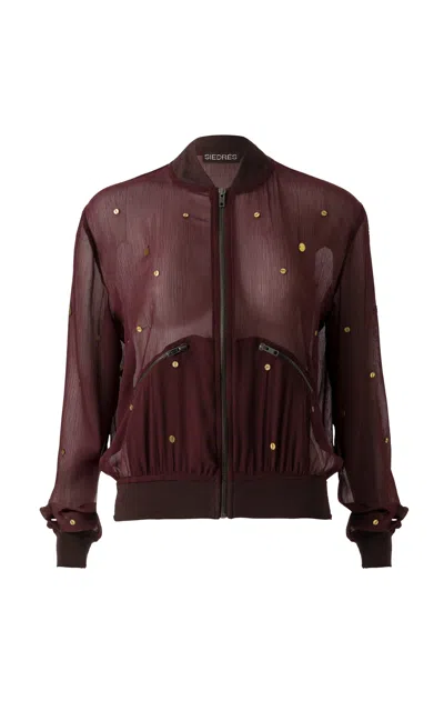 Siedres Amelie Embellished Chiffon Top In Brown