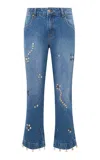 Siedres Ames Sequined Cropped Jeans In Light Blue