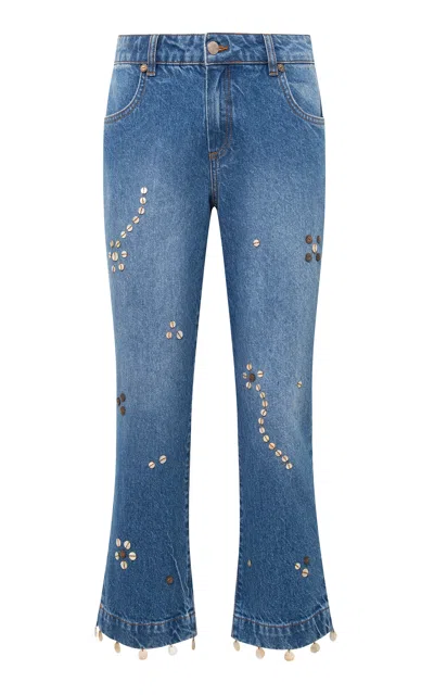 Siedres Ames Sequined Cropped Jeans In Light Blue