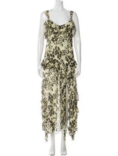 Pre-owned Siedres Animal Print Long Dress In Green