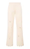 Siedres Antonella Floral Embellished Cotton Pants In White