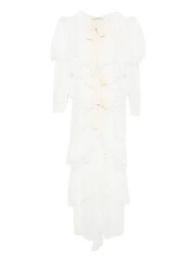Siedres Aphelia Lace Ruffled Midi Dress In White