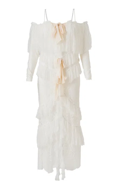Siedres Aphelia Off-the-shoulder Lace Midi Dress In White
