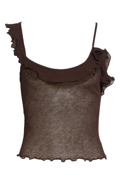 Siedres Siedrés Arla Ruffle Mesh Top In Brown