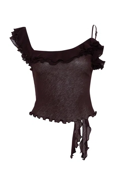 Siedres Arla Ruffled Sheer Top In Brown
