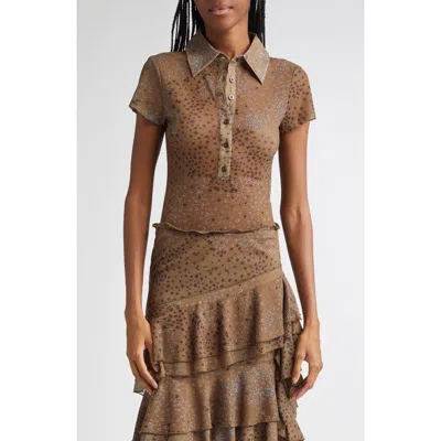 Siedres Siedrés Asne Floral Mesh Polo In Brown