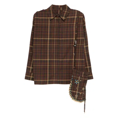 Siedres Athelia Checked Embellished Top In Brown