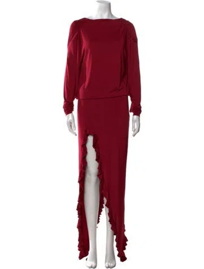 Pre-owned Siedres Bateau Neckline Long Dress In Red