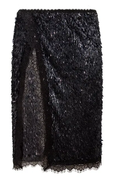 Siedres Bianca Sequined Lace Midi Skirt In Black