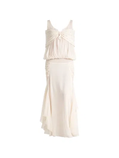 Siedres Blair Crystal-embellished Ruched Dress In Neutral