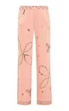 Siedres Brity Embellished Velvet Low-rise Straight-leg Pants In Pink