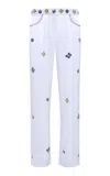 Siedres Brity Embellished Satin Straight-leg Pants In White