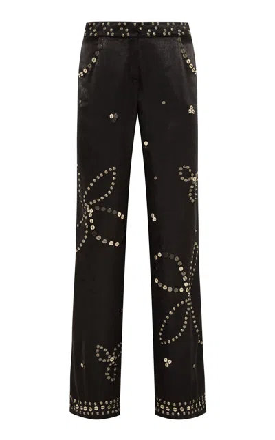 Siedres Brity Embellished Velvet Low-rise Straight-leg Pants In Pink