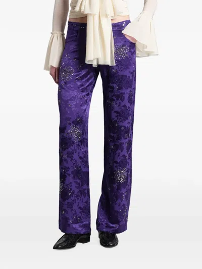 Siedres Brity Floral-jacquard Sequin-embellished Trousers In Purple