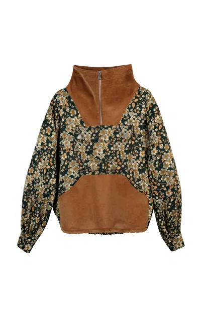 Siedres Siedrés Briza Cotton-blend Floral Hoodie In Brown