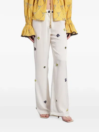 Siedres Button-embellished Wide-leg Trousers In Brown