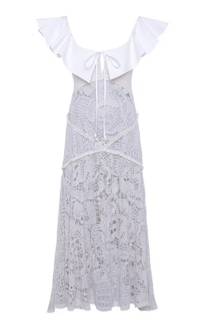 Siedres Caenes Crocheted Lace Midi Dress In White