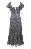 Siedres Caenes Printed Chiffon Midi Dress In Blue
