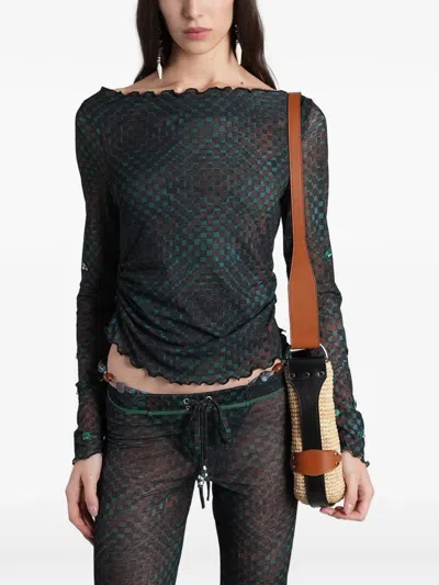 Siedres Checkered Ruched Top In Black