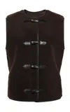 Siedres Clara Leather-trimmed Shearling Vest In Brown