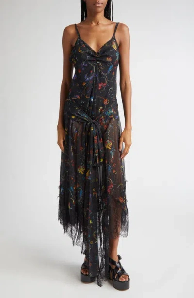 Siedres Siedrés Claudia Floral Print Lace Trim Chiffon Dress In Multi