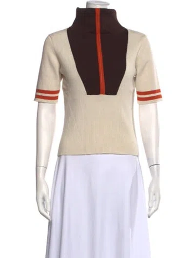 Pre-owned Siedres Colorblock Pattern Mock Neck Top In Neutrals