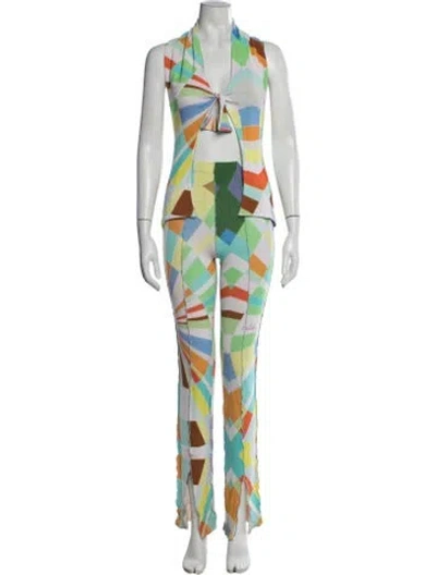 Pre-owned Siedres Colorblock Pattern Pant Set In Blue