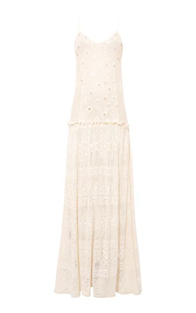 Siedres Constanza Lace Patchwork Cotton Dress In White