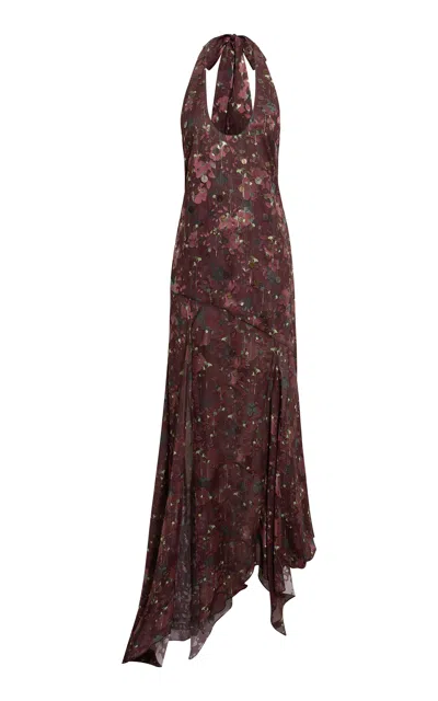 Siedres Corinas Asymmetric Devoré Chiffon Midi Dress In Multi