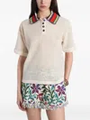 Siedres Crochet-collar Open-knit Polo Shirt In Neutral