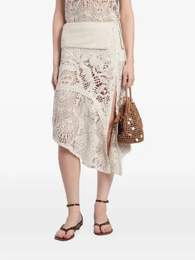 Siedres Crochet-knit Asymmetric Skirt In Neutral