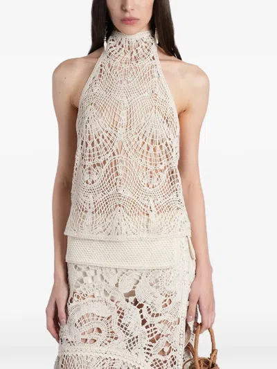 Siedres Crochet-knit Halterneck Top In White