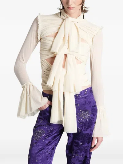 Siedres Cut-out Pussy-bow Top In Neutral