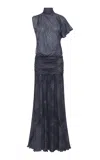 Siedres Dakota Asymmetric Mesh Maxi Dress In Blue