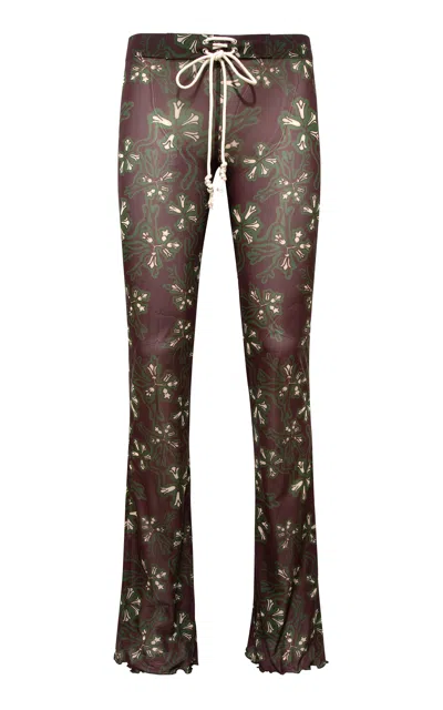 Siedres Dania Printed Mesh Straight-leg Pants In Brown
