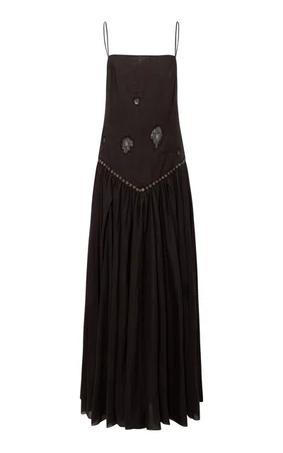 Siedres Darcell Dropped Waist Cotton Maxi Dress In Black