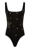 Siedres Dasne Embellished Jersey Bodysuit In Black